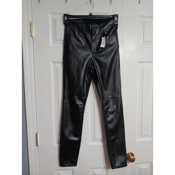 NWT Women's GAP Fac Hi Rise Univ Black Vegan Leather Leggings Sz 2/26R Jeans G2 - Picture 7 of 12